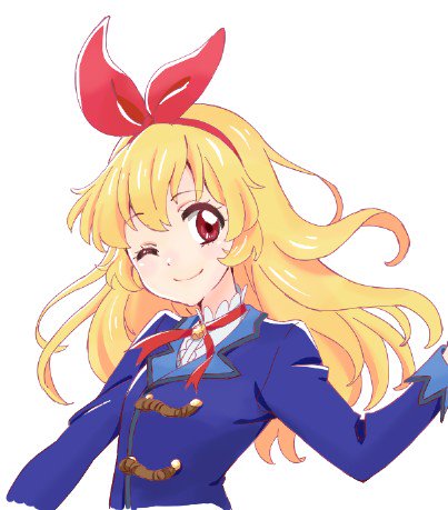 hoshimiya ichigo 1girl one eye closed solo blonde hair smile long hair starlight academy school uniform  illustration images