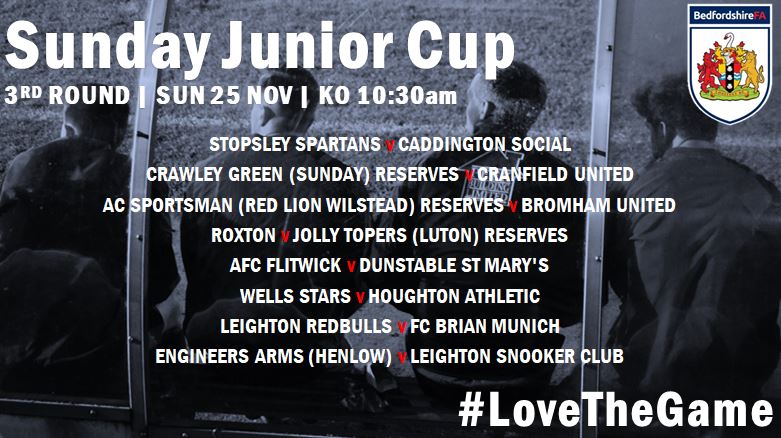BedsFA's tweet image. COUNTY CUP DRAW

Sunday Junior Cup 18/19
3rd Round Fixtures

#LoveTheGame