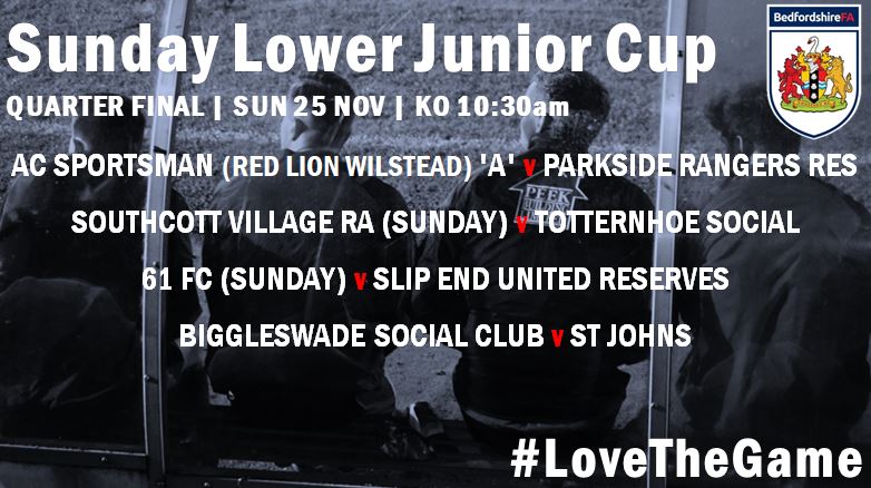 BedsFA's tweet photo. COUNTY CUP DRAW

Sunday Lower Junior Cup 18/19
Quarter Final Fixtures

#LoveTheGame https://t.co/ScPWUSjKHf