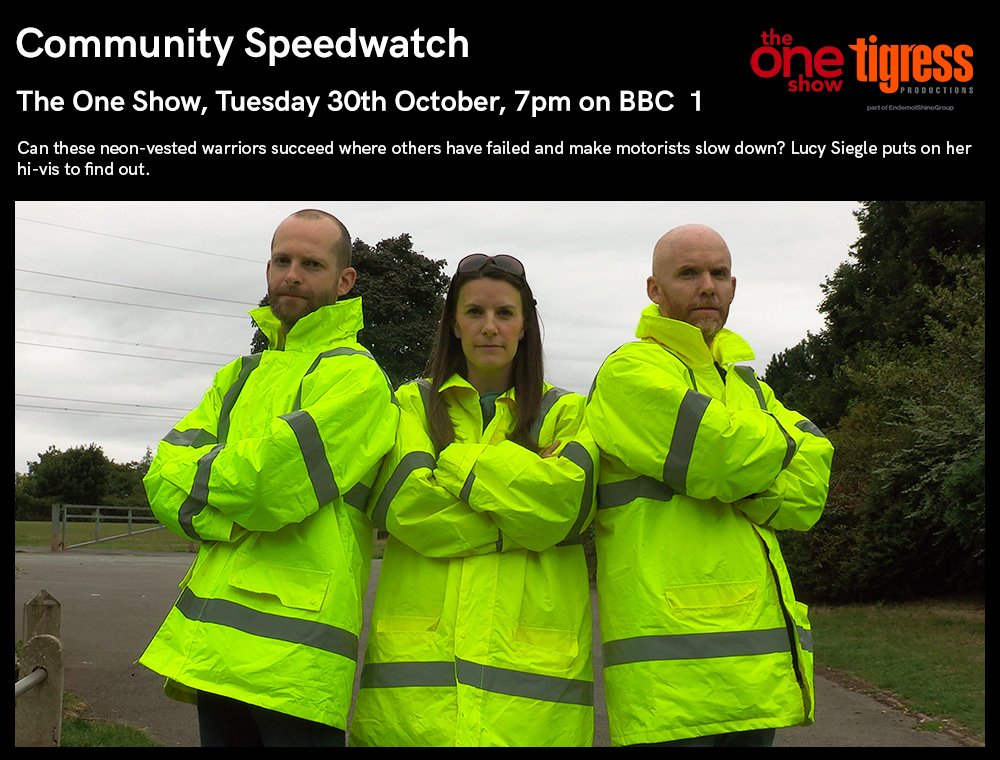 On <a href="/BBCTheOneShow/">BBC The One Show</a> tonight <a href="/lucysiegle/">lucy siegle</a> puts on her hi vis and joins two Community #Speedwatch groups in #Bristol to see if they help to make motorists slow down.