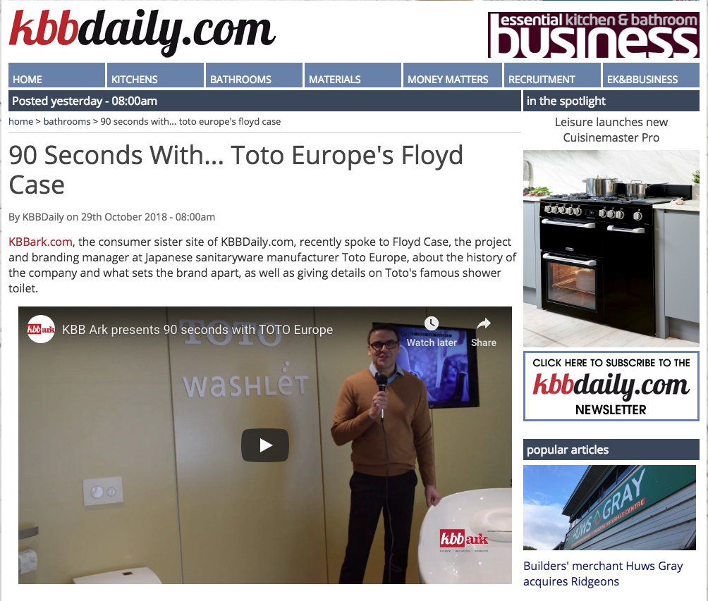 For an insiders tour of <a href="/TOTO_UK_/">TOTO UK</a>  London highlighting the original Japanese toilet check out this short video with Floyd Case on <a href="/kbbark/">KBB Ark</a> and <a href="/kbbdaily/">KBBDaily</a> tinyurl.com/y8zhcqqg