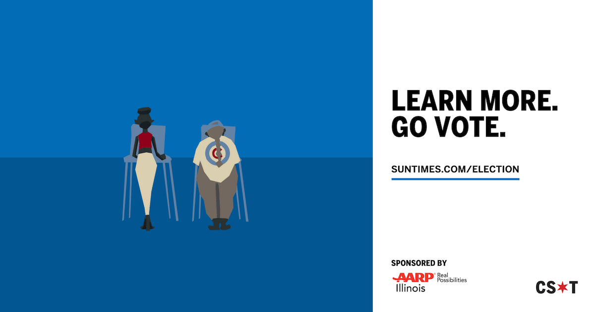 Suntimes's tweet image. Election Day is next week! Get ready for the polls now by reading the 2018 Voting Guide. Learn more. Go vote. bit.ly/2yuckRb