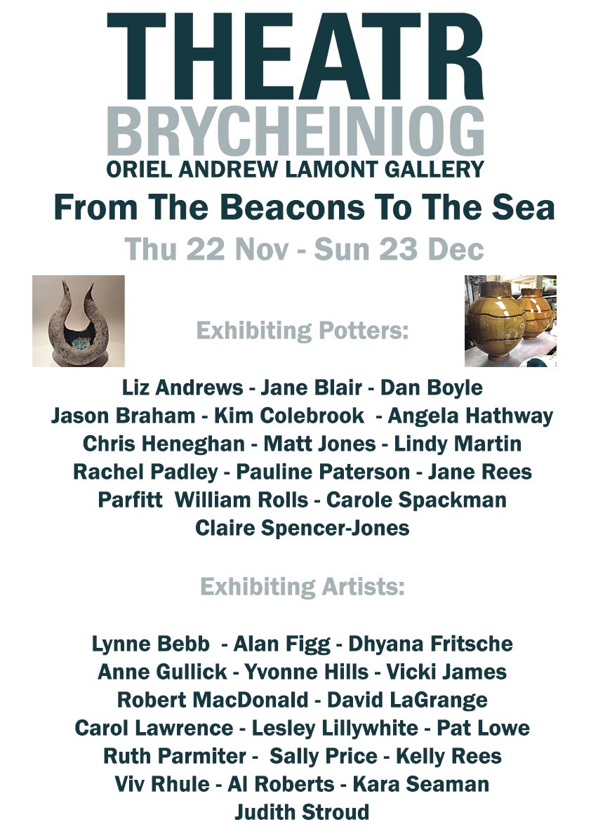 14 South Wales Potters members will be exhibiting at Oriel Andrew Lamont, Theatr Brycheiniog Nov 22-Dec 23 #wales #welshart #cymru #ceramics #pottery #exhibition #brecon