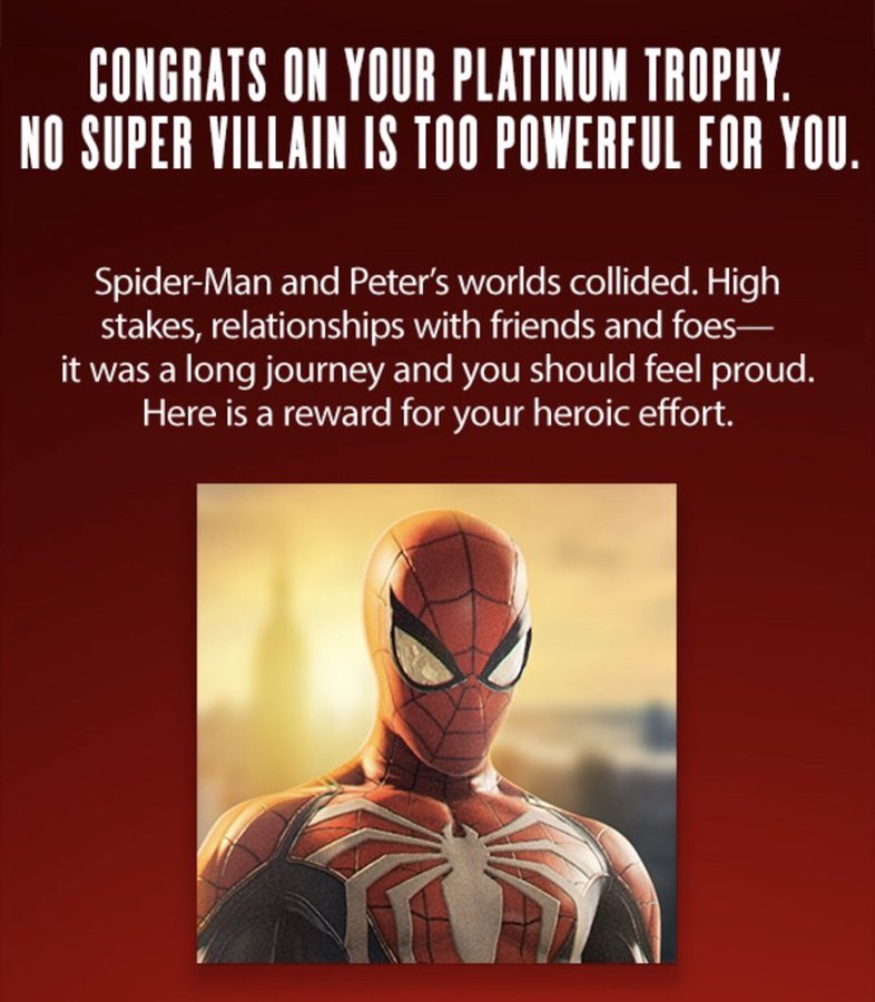 Marvel's Spider-Man': Platinum Trophy Players Are Earning a Reward