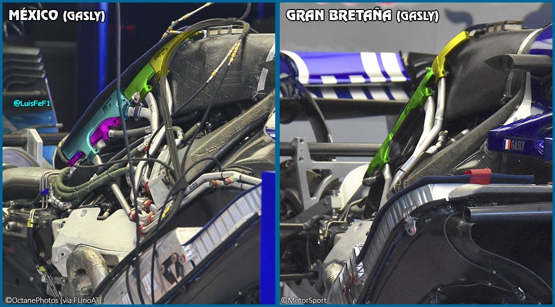 LuisFeF1's tweet photo. #TechF1 Evolución de la PU Honda de @ToroRosso: Comparativa de los sistemas de refrigeración de los diferentes componentes entre México y Gran Bretaña. #F1 #MexicanGP #TechF12018 https://t.co/6qco3hs4Om