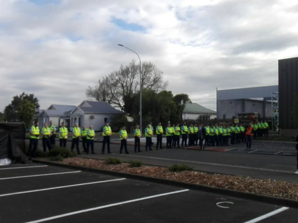 Hundreds of cops here defending Lockheed Martin. Arbitrary arrest, pulling people out of lines. #WarStartsHere