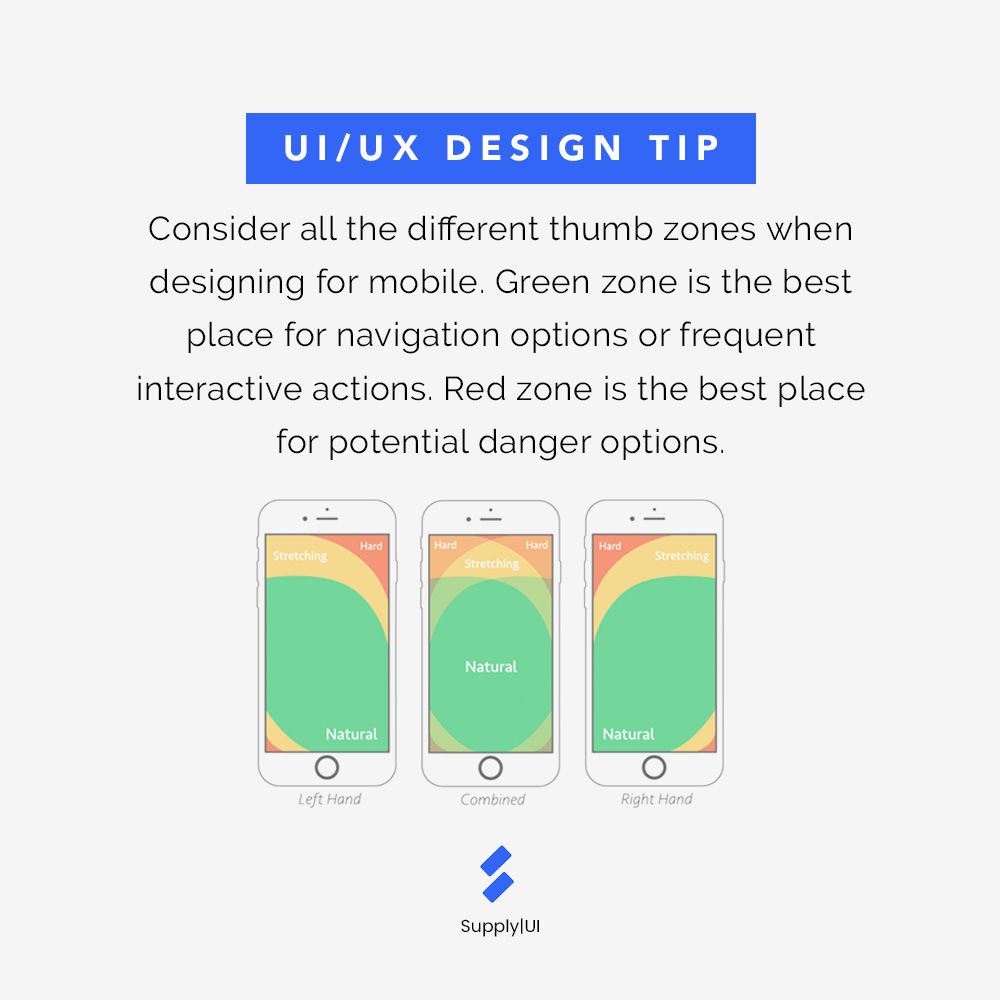 supplyuico's tweet photo. A simple tip that can be easily forgotten. Remember to consider the thumb zone while designing for websites and applications. For example, the “Share” button is usually located in the green zone area while the "Edit" button is usually in the red zone.
#ui #ux #uiux #uidesign https://t.co/ttmid0jJJY