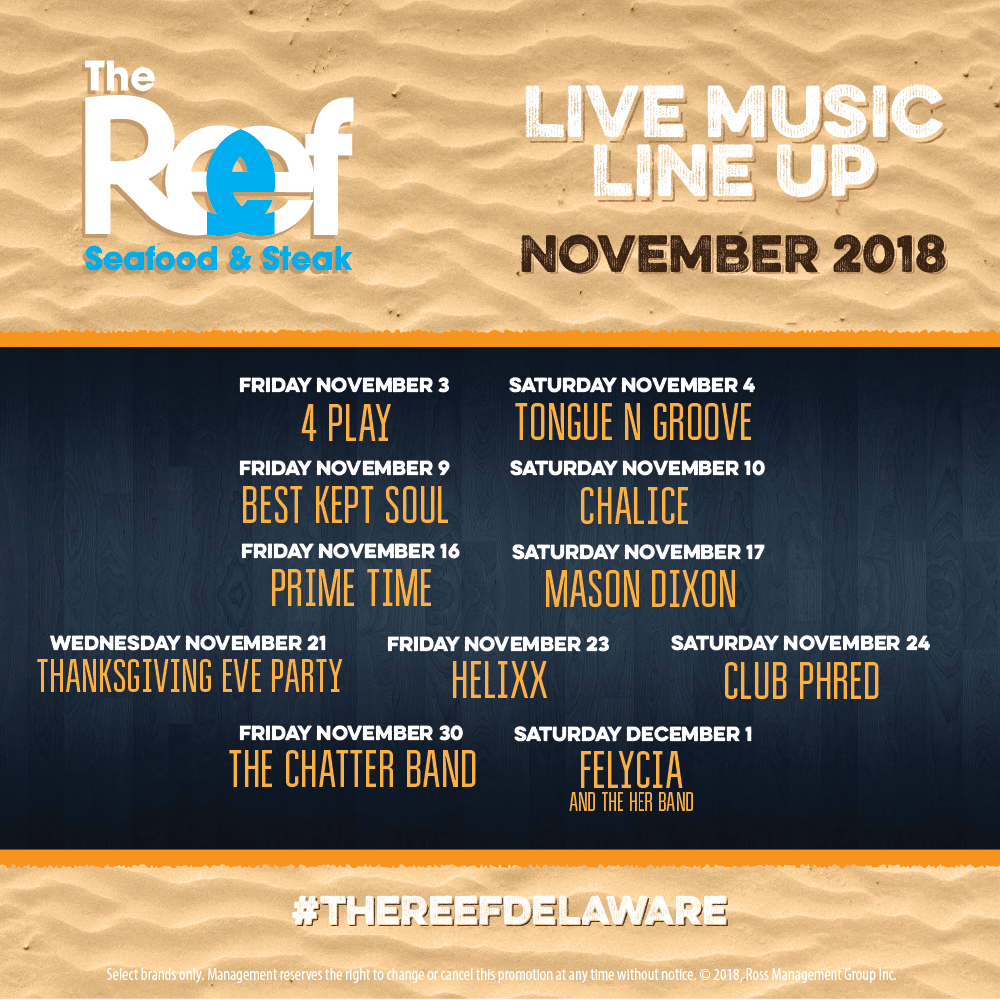 TheReefDelaware's tweet photo. The Reef November 2018 Live Entertainment lineup announced. 🤘
#TheReefDelaware #LiveEntertainment #WilmingtonDE https://t.co/VtGFX01OzR