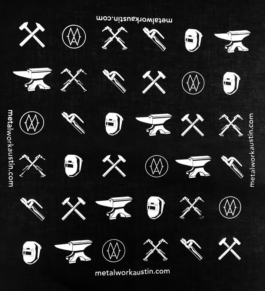 MetalWorkAustin's tweet image. Fresh MetalWork Austin t-shirts and bandanas courtesy of Automaton Print Forge! Come snag yours at our Austin Design Week 2018 studio tour on November 9th ⚒️ Or if you want to buy a t-shirt or bandana now let us know!
*bandana modeled by Le Bowski 🐾
#ADW18 #OpenDoors