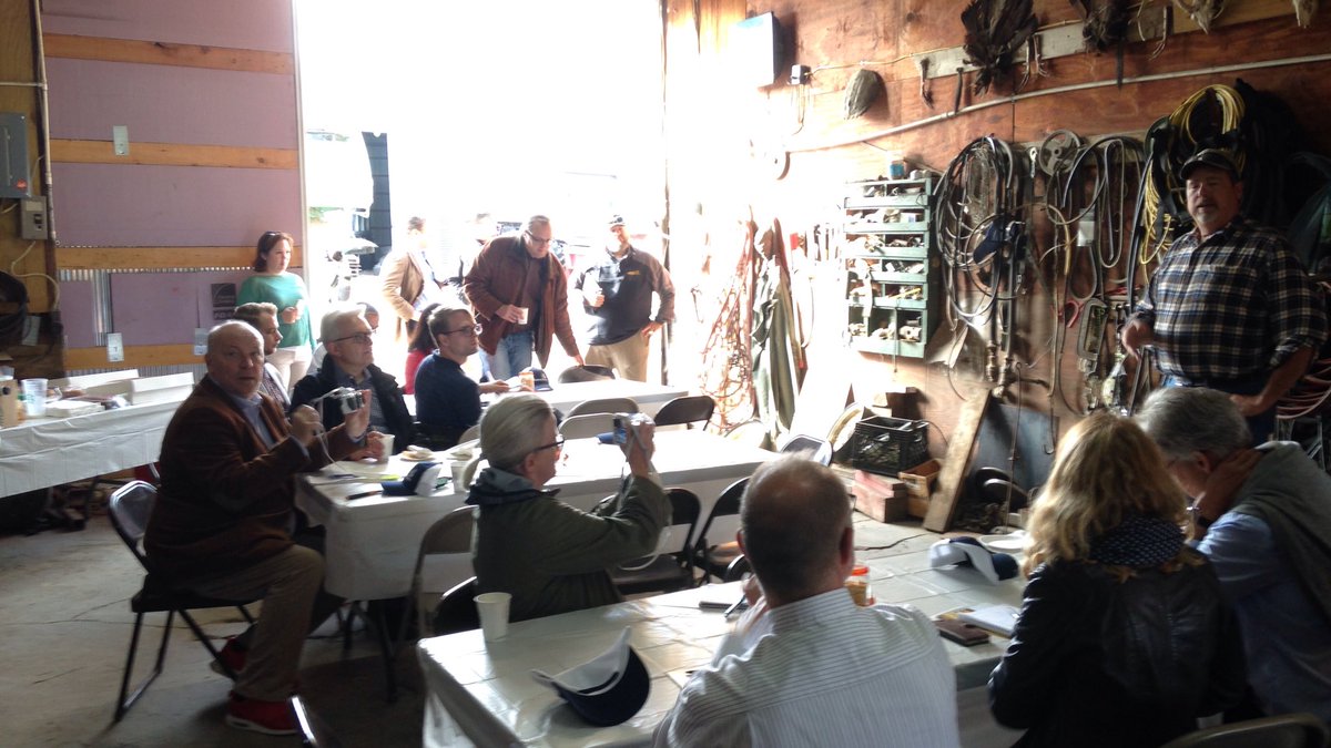 amick_matt's tweet photo. German journalists visiting Scott Farms in Wentzville. One key message, "My farm depends on international trade" #ExportMatter https://t.co/L0sIia1kI3