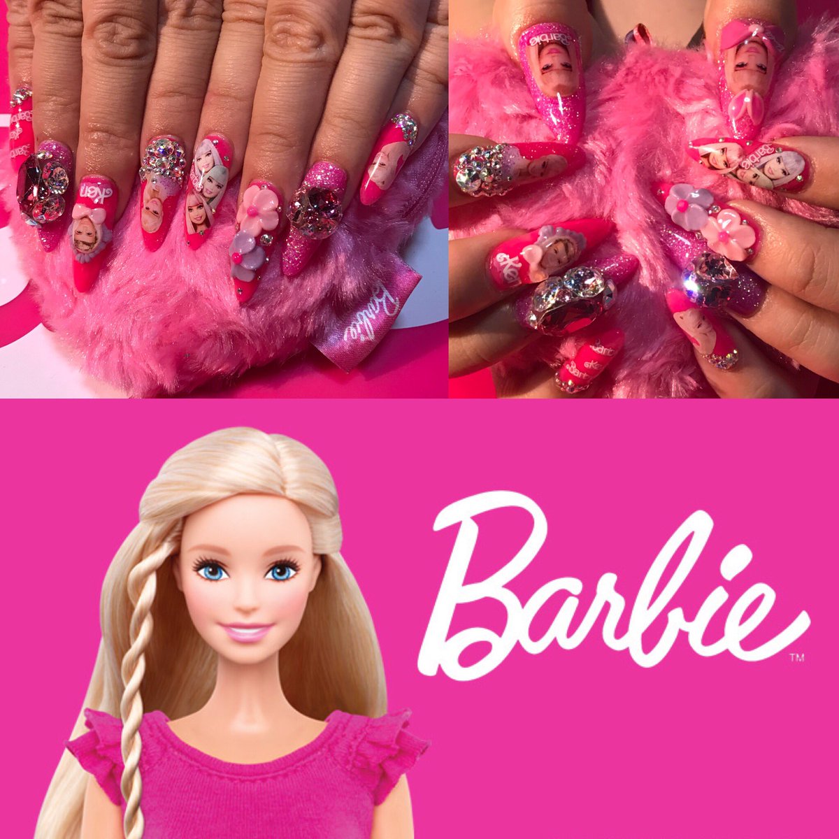 Ayane En Twitter Myネイル 新しくしました 大好きな Barbieネイルにしました スワロも大きめにしてキラキラにしてみました キャラネイル キャラクターネイル ピンクネイル キラキラネイル 痛ネイル バービー バービーネイル Barbie