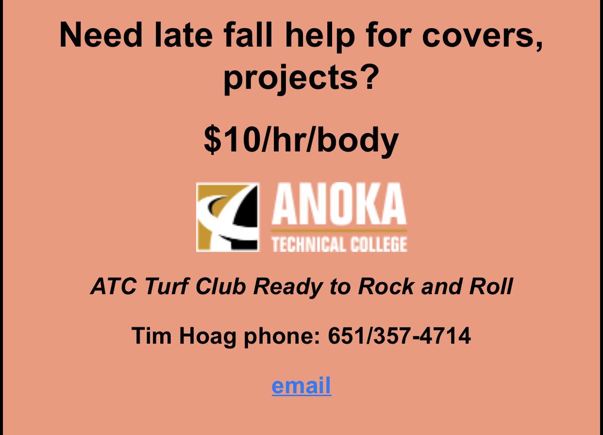 TimHoag3's tweet image. Looking for help covering greens or have late fall projects the Anoka Technical College Turf Club would love to help