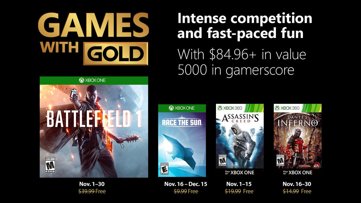 Xbox Live Games with Gold November 2018