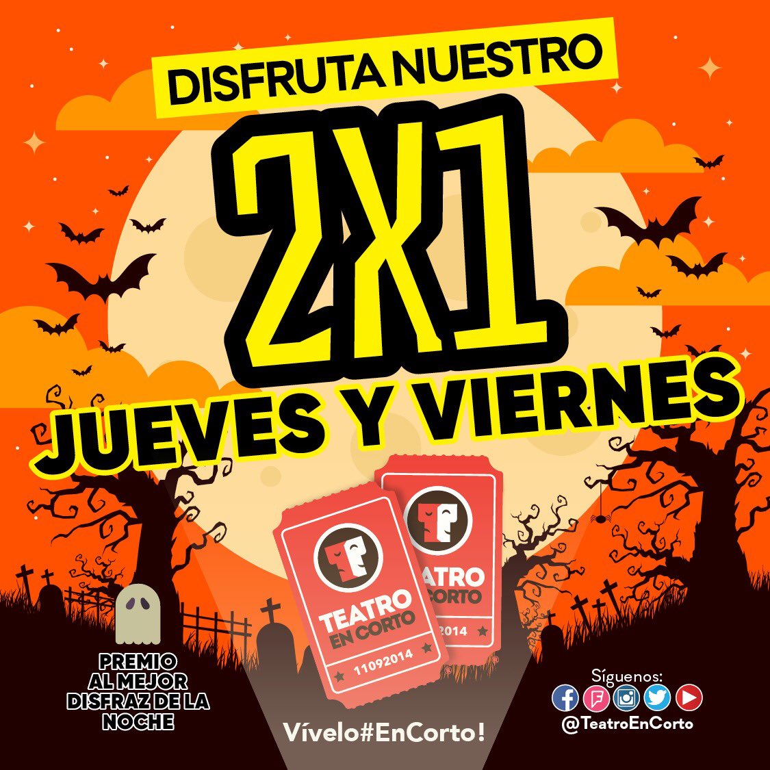 TeatroEnCorto's tweet photo. Ven a vivir un fin de semana escalofriantemente divertido #EnCorto #Coyoacán y #Nápoles y aprovecha nuestro 2x1 este jueves y viernes ¡No hay pretexto! #Promoción https://t.co/QI7wtyMMPV