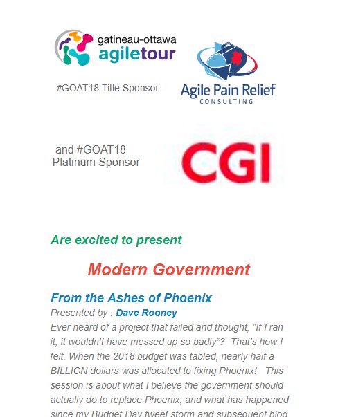 GOAgileTour's tweet photo. #GOAT18 Organizers are proud to welcome CGI back as a
Platinum Sponsor of Gatineau Ottawa Agile Tour Friday Nov 30, 2018

Visit CGI https://t.co/ifICVglvQm   and  https://t.co/RQjH6lS4M7   

Presenting Modern Government https://t.co/txEujJLTSp https://t.co/SBZJPov9EH