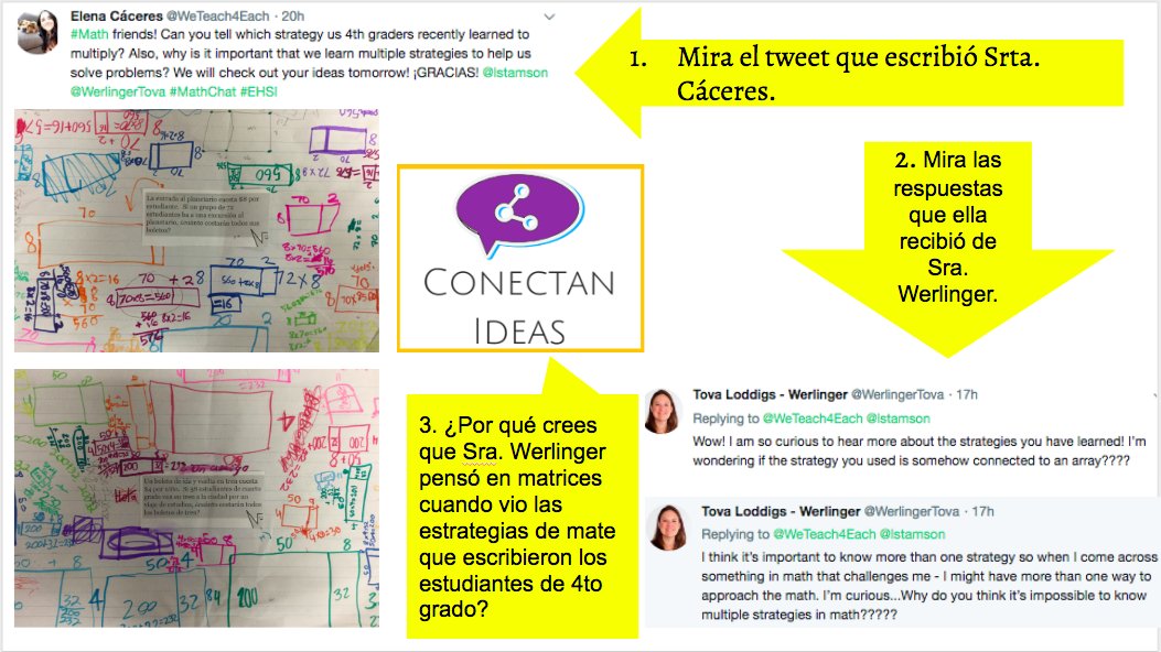 ElenaCCaceres's tweet photo. Love using Twitter 2 ask Qs, receive authentic feedback & challenge students' thinking. With the help of @WerlingerTova 4th grade Ss r practicing how mathematicians connect ideas. Let's help each other out & keep our classes connected. #EPMath #EPSchools #EHSI #SpanishImmersion https://t.co/LHD07yPEsO