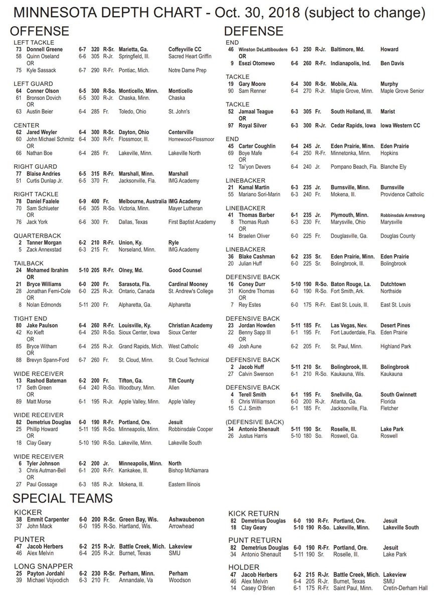 Gophers Depth Chart