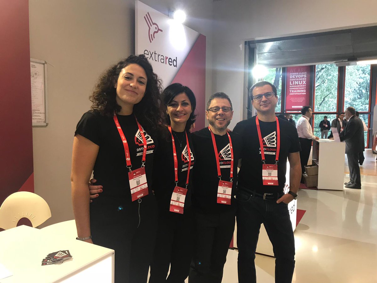 Extra_Red_it's tweet photo. Extra Red è presente al @RedHat Open Source Day Italia 2018! 💪 La nostra Serena, Responsabile Area Infrastrutture e #Cloud, ha illustrato #RedCloud (con tanto di maglietta!🤩) e il caso di successo del Multicloud di @TIM_Official ☁️☁️☁️ #RedCloud #RedHatOSD #RedHat #OpenSource https://t.co/IsJ2FJici6