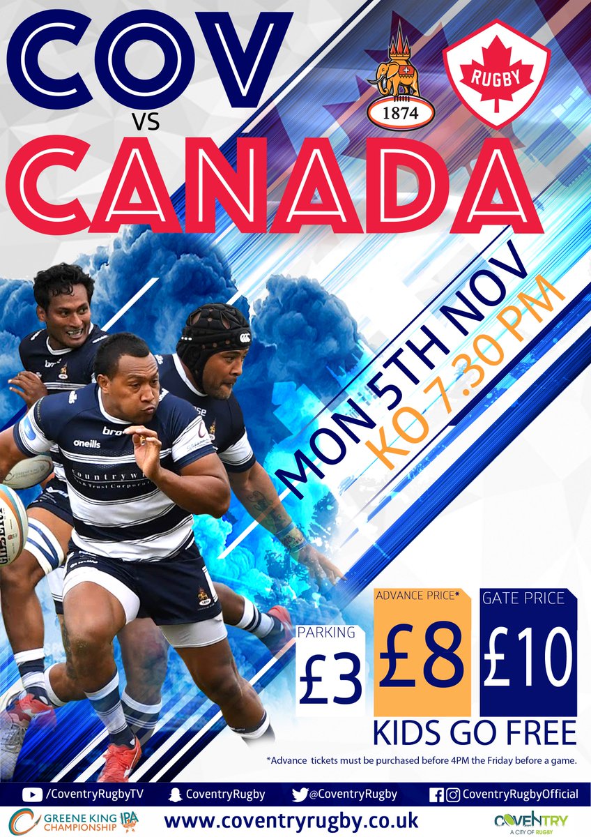 PLS RT | Cov V <a href="/RugbyCanada/">Rugby Canada</a> is just 6 days away!  Advance tickets are the best option ➡️ bit.ly/2EUJQ8R #CovVCan #Underthelights #InternationalRugby