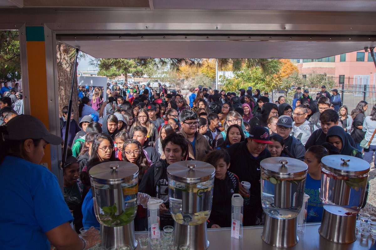 NB3Foundation's tweet photo. Our Zero to 60 kickoff event today at the Native American Community Academy (NACA) was epic! Check out our brand new water trailer! @NACASchool #zeroto60challenge #nb3f #nb3 #waterfirst #healthykidshealthyfutures #naca #dontletsugarshapeyou #drinkup #nativeyouth https://t.co/MM0dkLvaHr