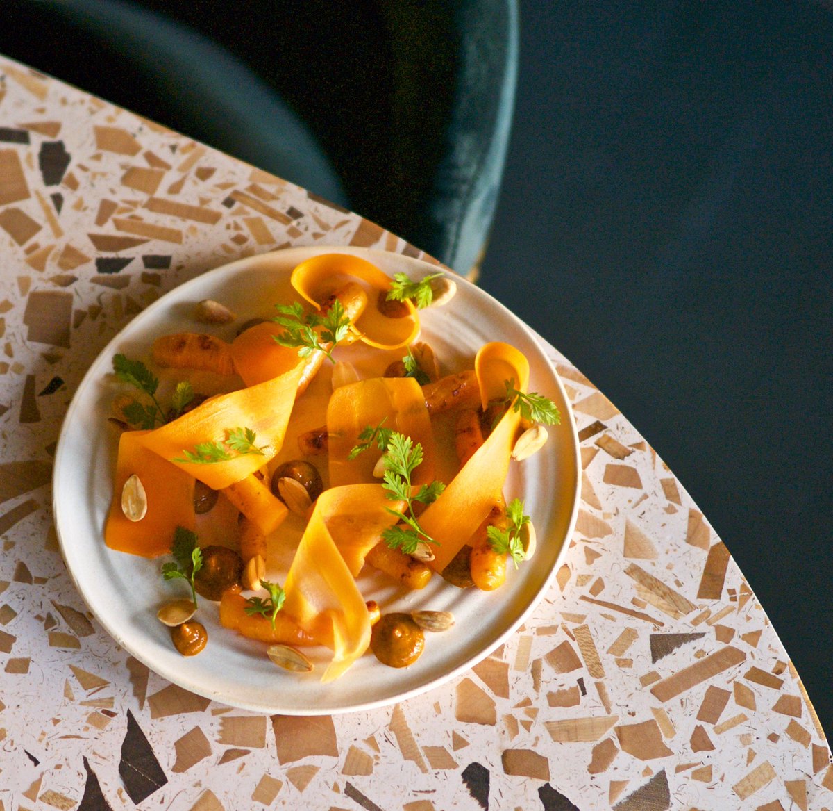 saplingdalston's tweet photo. Carrots (roasted + pickled), Harissa, Roasted Almonds #SaplingDalston https://t.co/3r9Q73B5Su