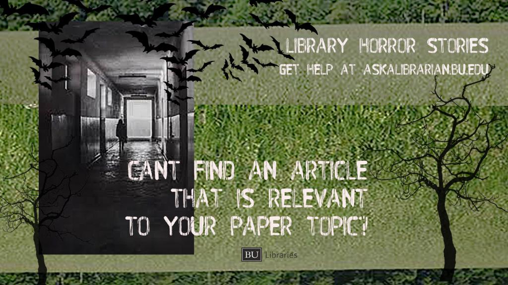 bulibraries's tweet photo. Night of the Living Un(read)! Ask a librarian about the resources to help you find research on your topic #libraryhorrorstories https://t.co/5EcpQUZhom