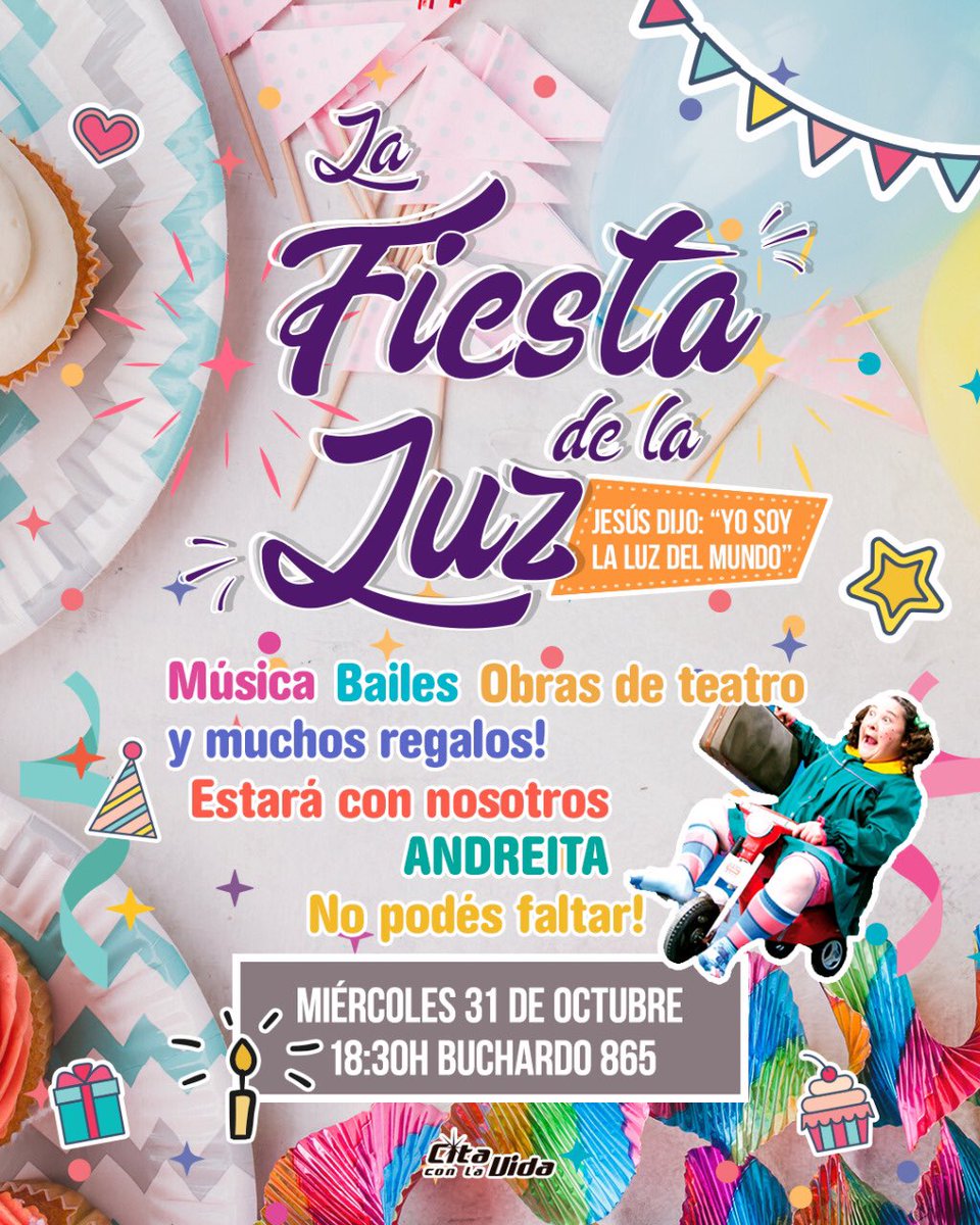 Mañana 31 de octubre a las 18:30 hs. vamos a celebrar junto a todos los niños la fiesta de la Luz. Será una fiesta especial para que los más pequeños disfruten y reciban palabra de Dios. Los esperamos a todos, la entrada es libre.