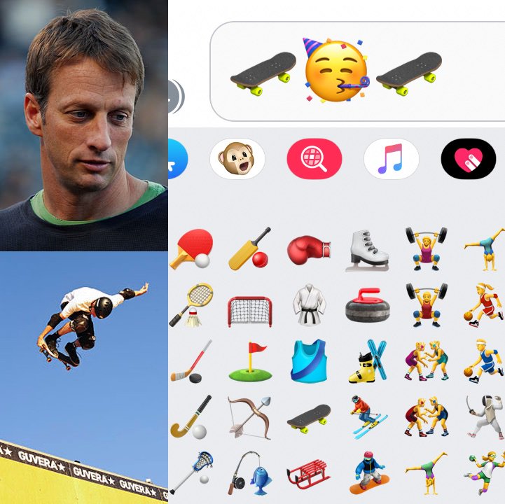 Tony Hawk and the skateboard emoji