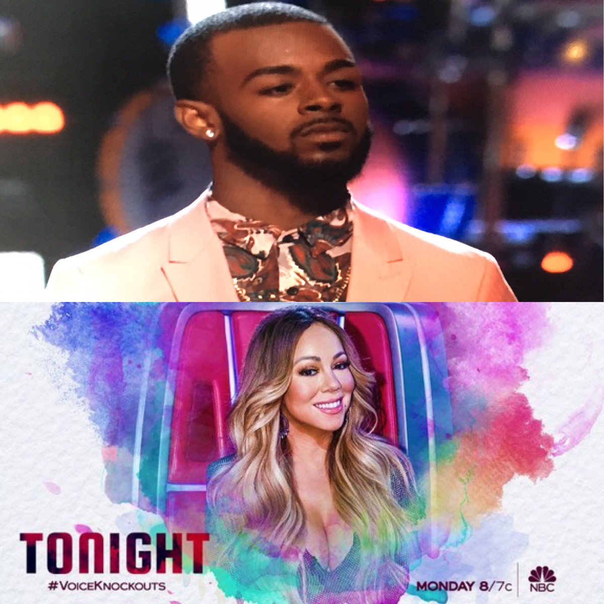 #TheVoice #VoiceBattles #VoiceKnockouts #MariahCarey <a href="/MariahCarey/">Mariah Carey</a> Good luck Tyshawn #TeamJHUD #singer #WorldSeries