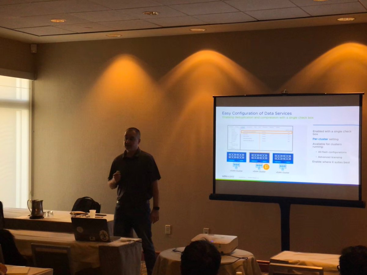 andriven's tweet image. @rsingler_ walking through a @vmwarevsan 6.7 Technical Overview at the @ATLVMUG @MyVMUG Usercon today - lots of good technical nuggets. #ATLVMUG
