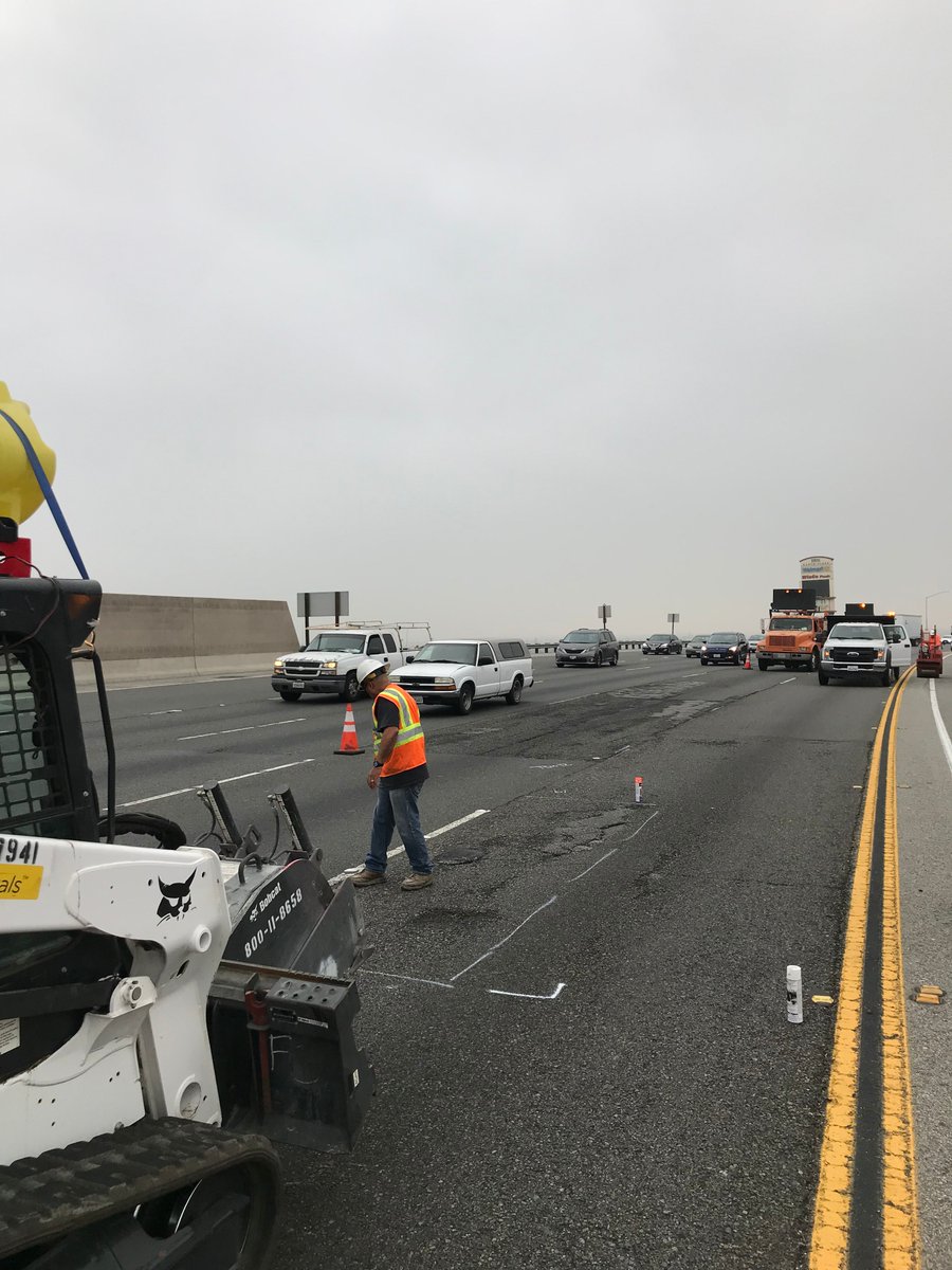#POMONA: Westbound SR-60 from Garey Ave to Phillips Ranch Rd., HOV and two left lanes are closed. Estimated open time is 3 p.m., subject to change. Urgent closure is needed to repair potholes.