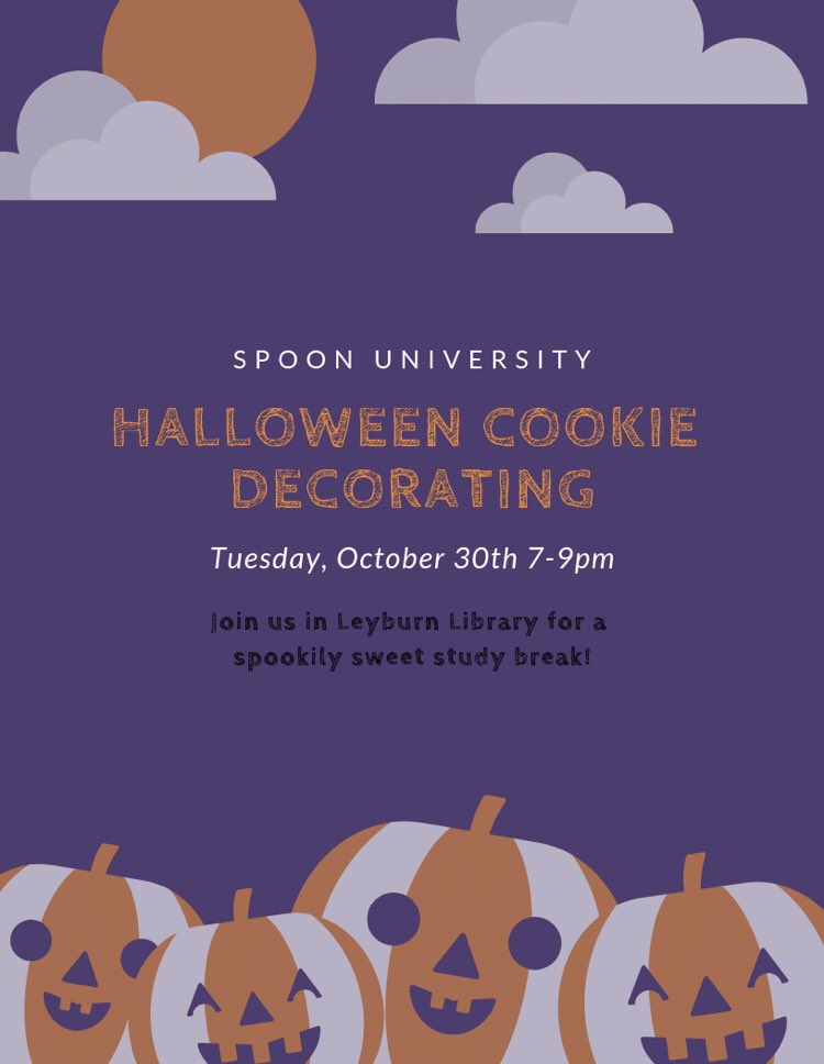 spoon_wlu's tweet photo. Come celebrate spooky season with us!! We’ll be decorating cookies from 7-9 PM on the main floor of Leyburn👻👻 #SpoonWLU https://t.co/Bw5sK9A8Wy