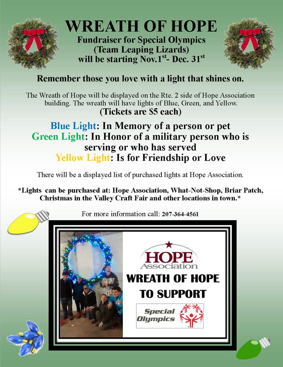HopeAssoc's tweet image. #wreathofhope#memoryof#honorofmilitary#friendshiporlove#hopeassociation#specialolympics