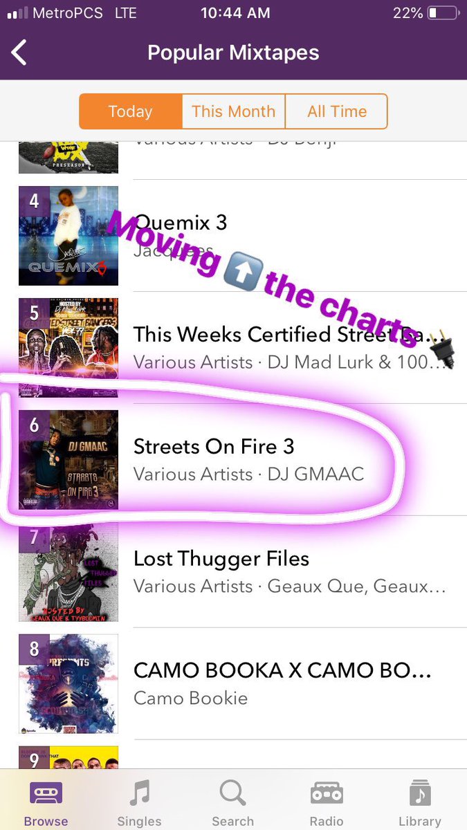 _GMAAC's tweet photo. “Streets On Fire 3” moved up the charts to #6. Go Stream/Download NOW 🔌🔌 @spinrilla https://t.co/3QKOBnxlQV