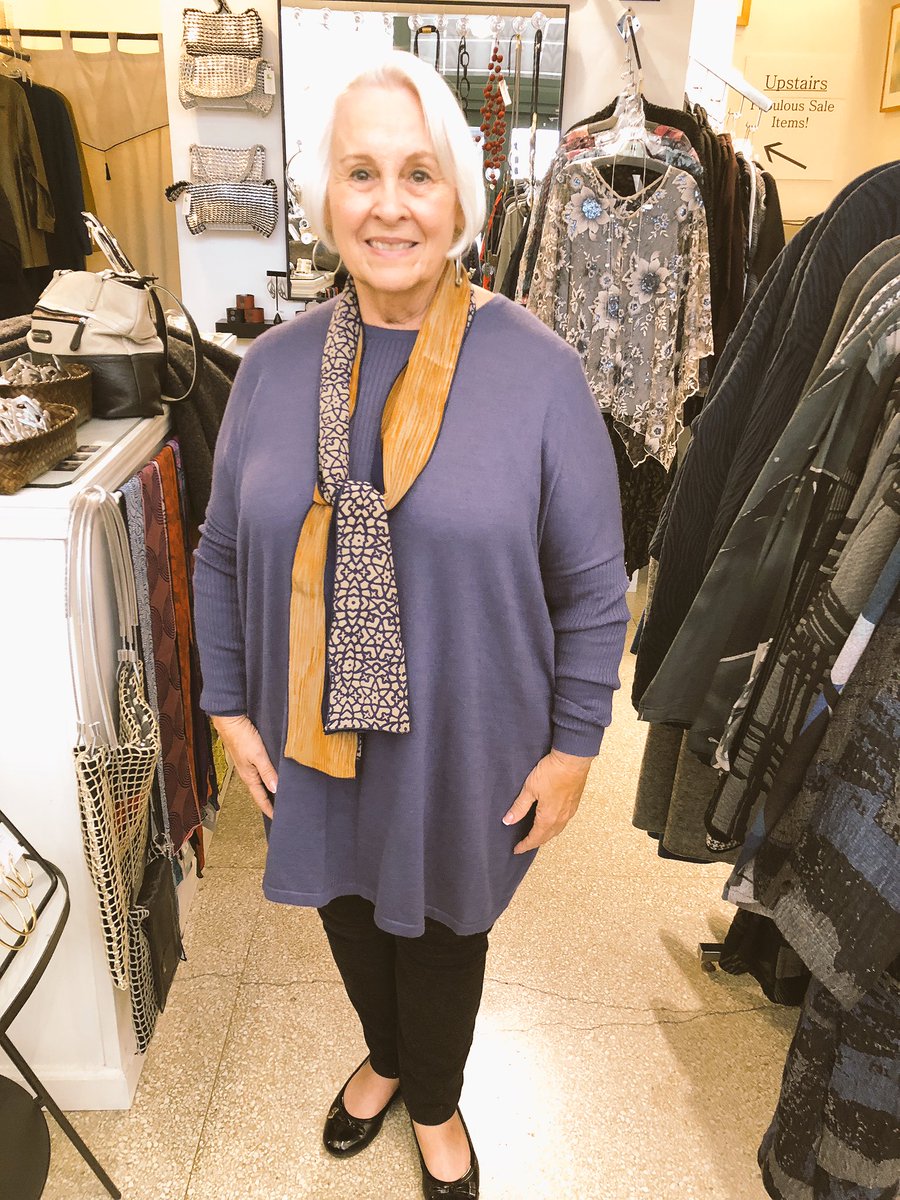 CARAVANSNC's tweet photo. We love Betty! She looks so beautiful in her new @two.danes periwinkle sweater and silk scarf from @harshitadesigns #fw18 #fallclothing #sweaters #scarves #fashion #style #loveourlocals #happycustomer #mymodels #asheville #grovearcade #shoplocal https://t.co/FsXD6mrzAD