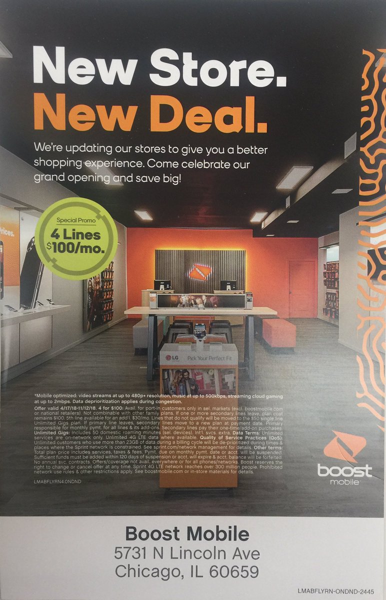 #BoostNation #BoostMobile New Store. New Deal. Please check our newest Boost Mobile store by TCS for specials on phones and accessories at 5731 N. Lincoln Ave in Chicago. <a href="/uhm_juna/">Juna Uhm</a> <a href="/SPG_Tonya/">Tonya Lewis</a> @GoJoeDubbsSPG @Dk1team1dream @Jeff_Mosbauer <a href="/alfred_dahma/">Alfred Dahma</a>