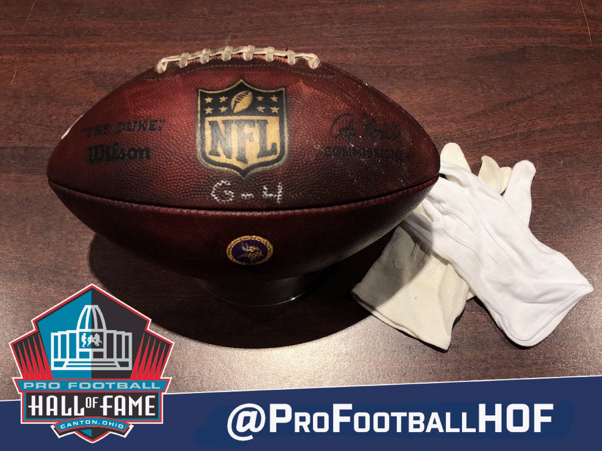 Just arrived at the Hall: the football caught by <a href="/Vikings/">Minnesota Vikings</a> WR <a href="/athielen19/">Adam Thielen</a> from Week 8 to reach 100 receiving yards. This was the 8th consecutive game Thielen had 100 yds receiving, setting the new <a href="/NFL/">NFL</a> record for most 100 yd receiving games to begin a season with.