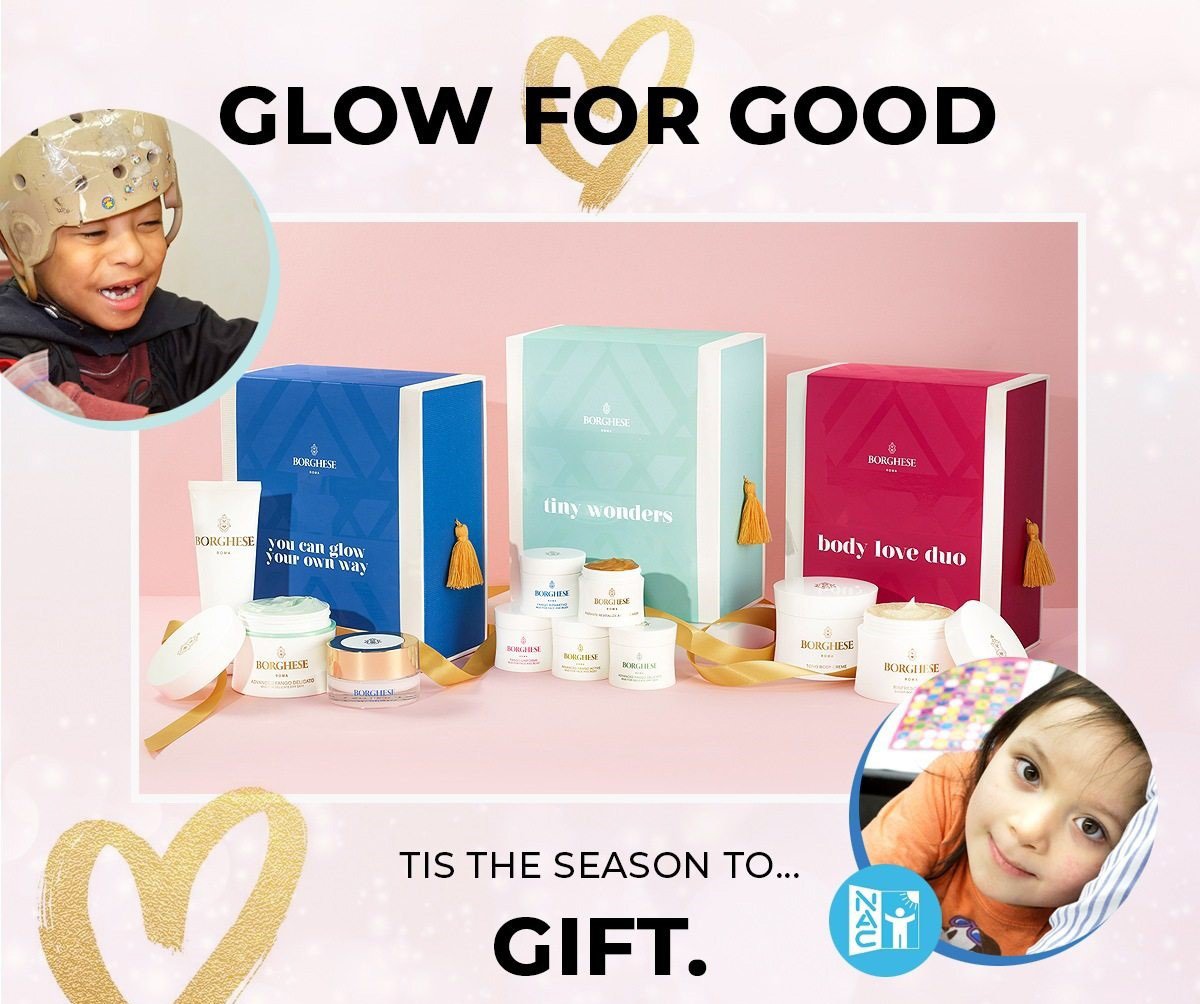 NACKidsCan's tweet photo. We're so excited to be partnering with Borghese this holiday season as part of their #glowforgood campaign! Stay tuned for more details, and follow the link to see some brand new holiday sets! https://t.co/r6fgV9y7Rq #nackidscan @BorgheseRoma https://t.co/rHCxHP2KGF