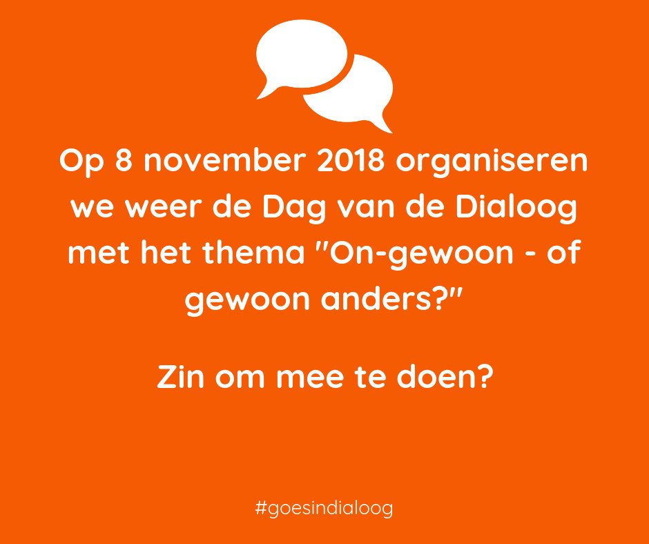 Ook zo genoeg van de discussies en de harde toon die tegenwoordig gewoon lijkt te zijn? Meld dan aan voor een goed gesprek tussen gelijk- én anders denkenden. goo.gl/aSxMhk #goesindialoog