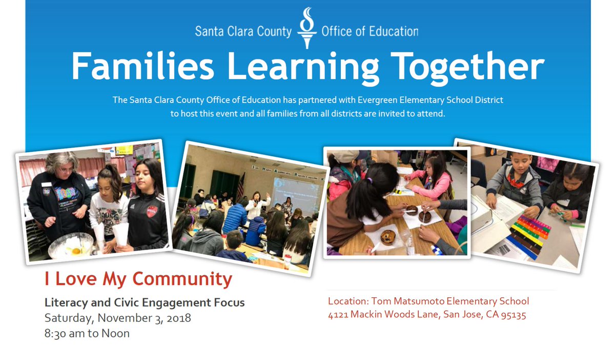 Join us on Nov 3 for Families Learning Together: I Love My Community! This event is FREE to families with children of all ages. The day includes guest speakers, a community resource faire, and parent-led workshops for the whole family. We'll see you there! ow.ly/5QKE30mha8Y