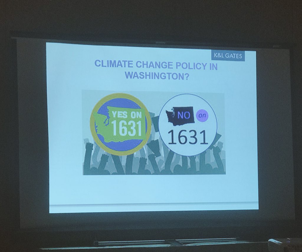 CanadaTechPNW's tweet photo. With essentially no federal climate policy, leadership moves to the states. Great debate of #Initiative1631 in WA at #EnergyLS18 https://t.co/irwgh5iMQq