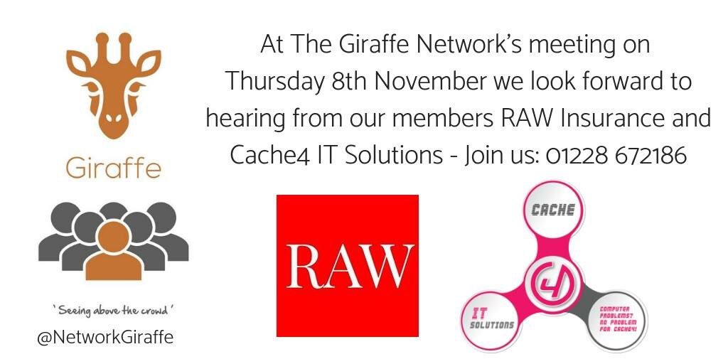 Join us Thursday 8th November - coffee served from 6.30am, meeting 7-8.15am. Speakers inc <a href="/RAW_Insurance/">RAW Insurance Brokers</a> and <a href="/cache4it/">Cache4 IT Solutions</a> #networking #Carlisle #professional #friendly #inspiring