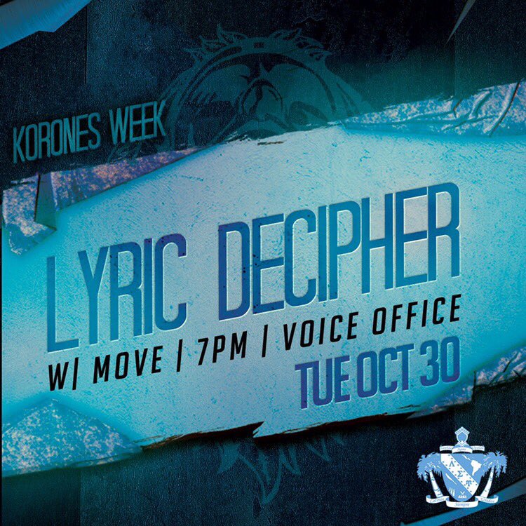 CState_Upsilons's tweet photo. Got a favorite verse or song? Ever think about what the artist is saying? Bring your favorite lyrics to decipher tonight at 7 pm along with M.O.V.E. https://t.co/054qOXZ9Eo