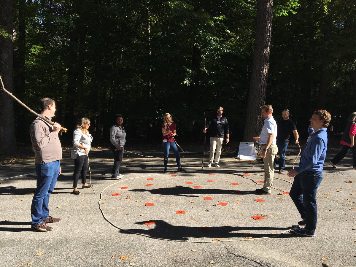 JeaneWPowers's tweet photo. When you are told you can only have one pair of feet in the circle at one time you all grab sticks #team9 #team10 @raleighchamber #lr38 https://t.co/2LgosArY2O