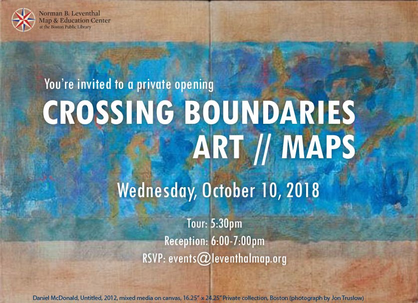 texasmcd's tweet image. Crossing Boundaries, a new exhibit at the Levanthal Map Center at the Boston Public Library, pairs contemporary art with historic maps. Through April 20, 2019.