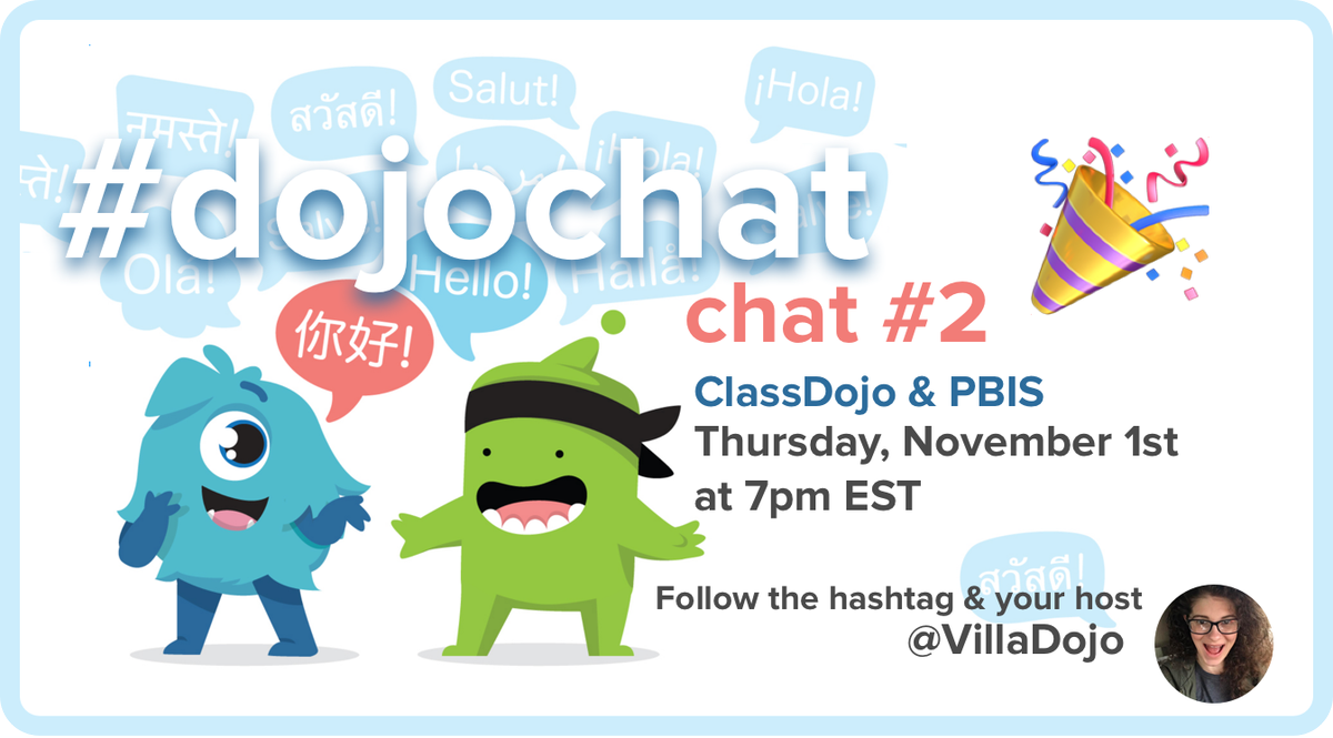 ClassDojo's tweet photo. No #dojochat tomorrow, instead join us Thursday at 7pm EST to chat ClassDojo &amp; #PBIS w @VillaDojo 🙌 RT to remind your friends 😉 #edtech #teachers https://t.co/ZXFCyA2I8q