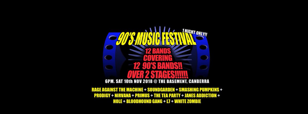 Catch the 90s Music festival featuring 12 bands playing tribute to Rage Against the Machine, Soundgarden, Smashing Pumpkins, Nirvana, Prodigy and more. 10 November. More details and tix: facebook.com/events/2675921… #90s
