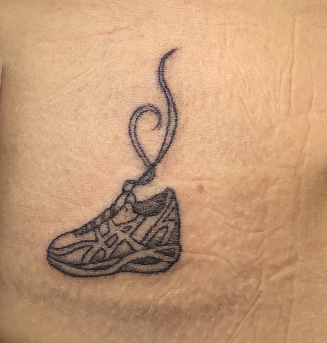 ASICSamerica pain is temporary but running (shoes) are forever! New tattoo  to rep the #gelcumulus shoes at got me through my first #marathon any way  this new permanent shoe gets me any, image size:1145x1200