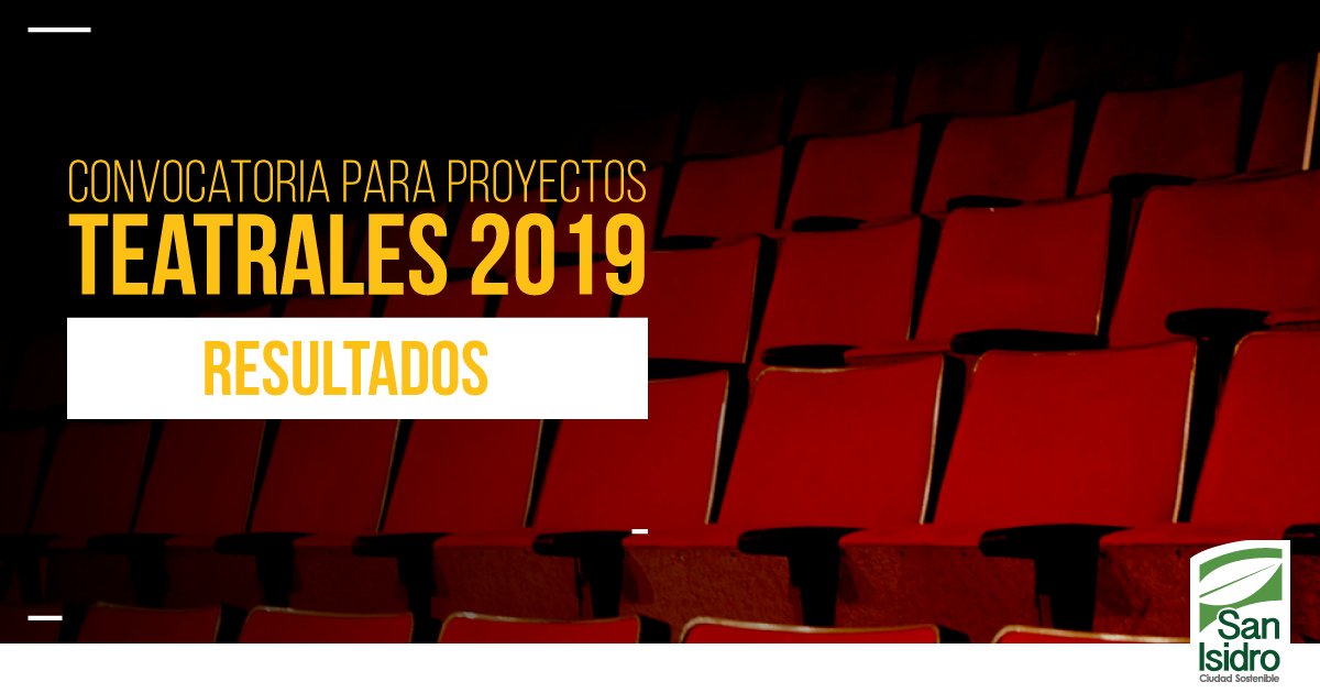 #ArteEnSanIsidro
Les presentamos los resultados de la convocatoria de Proyectos Teatrales 2019 del Teatro de Cámara del Centro Cultural El Olivar De San Isidro ►► goo.gl/EwJdDY