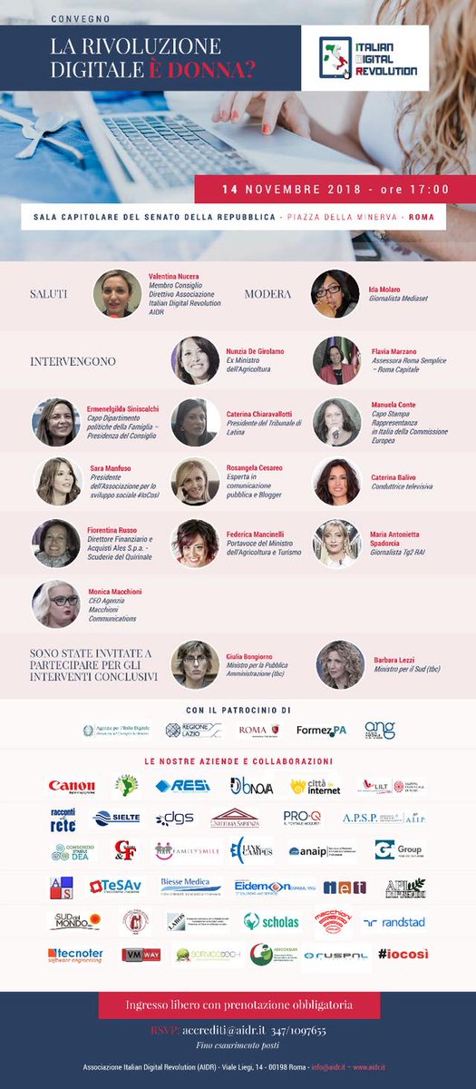 ItalianDigitalR's tweet photo. Pronti per il prossimo evento. La rivoluzione digitale è donna?
Venite a discuterne con noi al Senato della Repubblica il 14 novembre alle h.17,00. Prenotazione obbligatoria: accrediti@aidr.it
#ItalianDigitalRevolution🇮🇹 @nicastri_mauro https://t.co/l6iIoqCw12